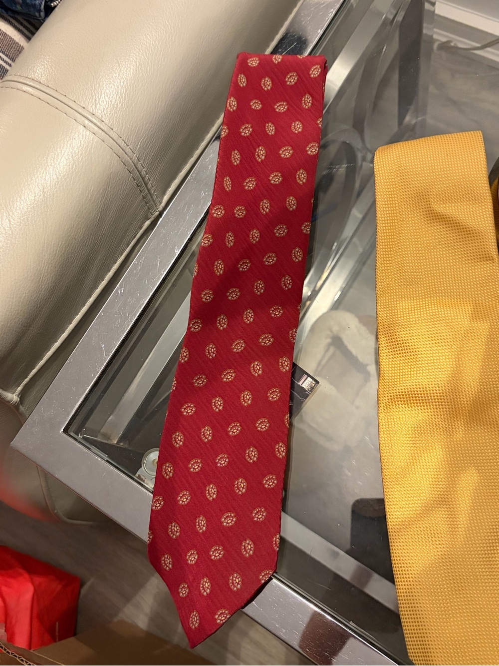 Giorgio Armani Red Tie with Gold Medallion Motif